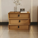 Compact Orange Faux Leather 3-Drawer Stacked Nightstand