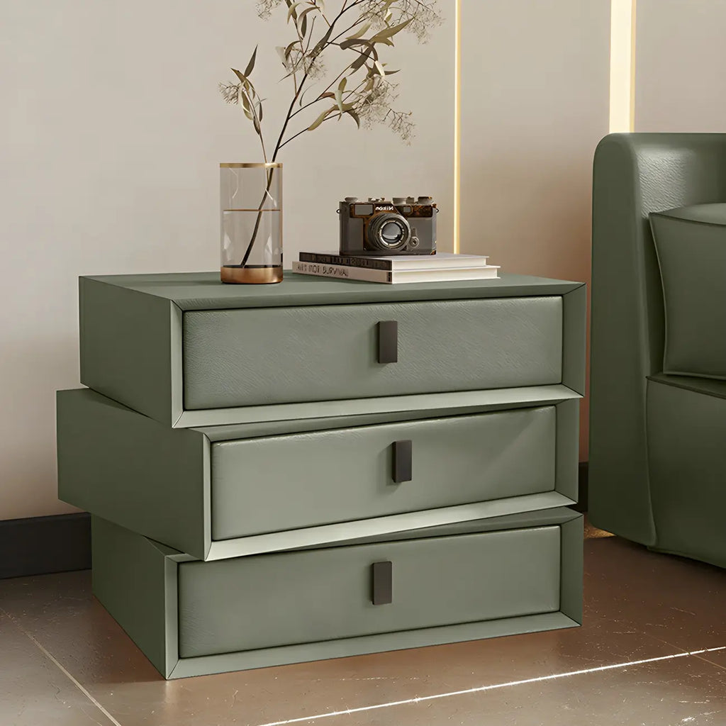 Compact Orange Faux Leather 3-Drawer Stacked Nightstand