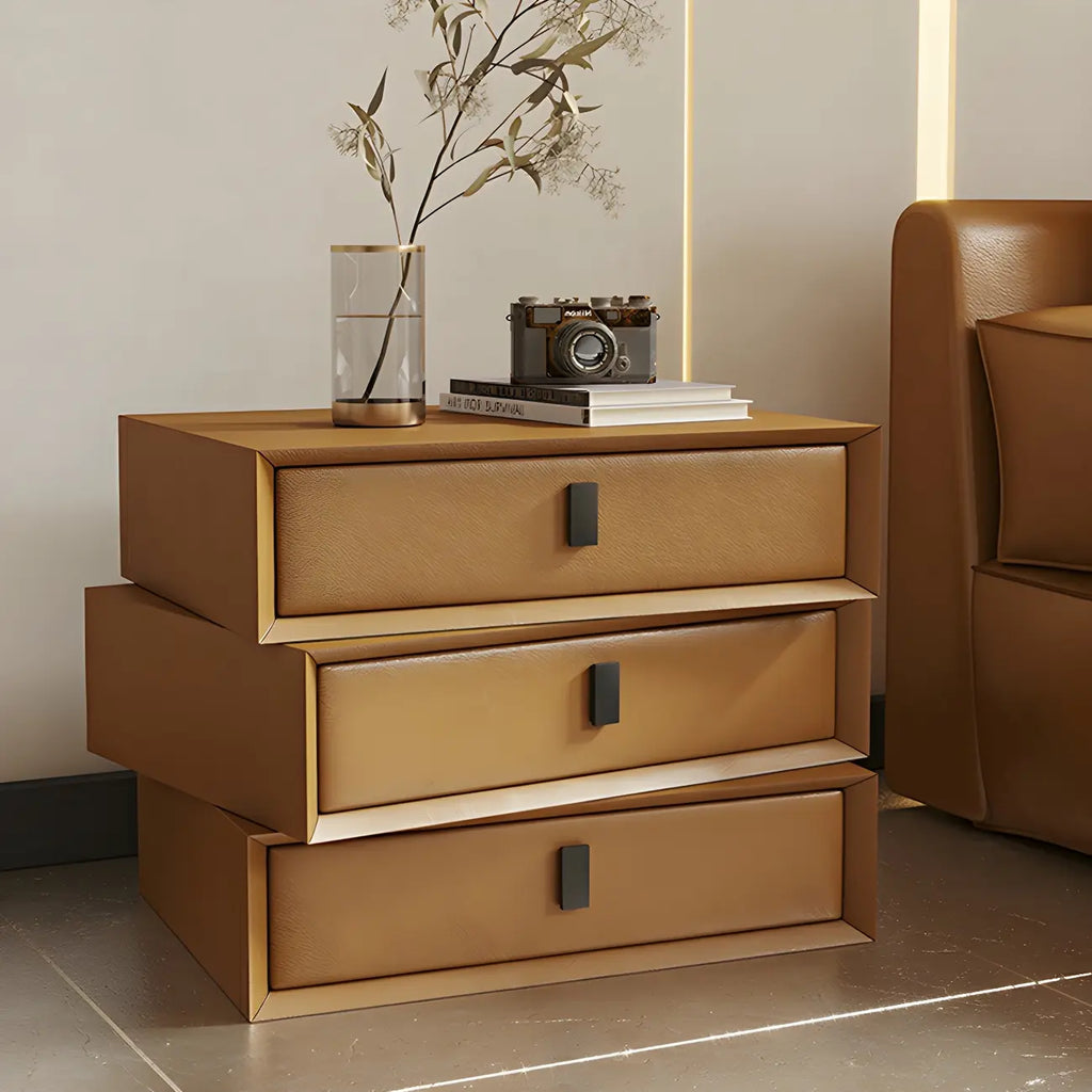 Compact Orange Faux Leather 3-Drawer Stacked Nightstand