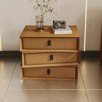 Compact Orange Faux Leather 3-Drawer Stacked Nightstand