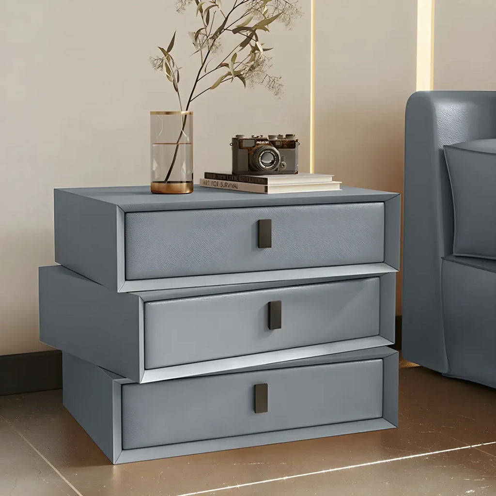 Compact Orange Faux Leather 3-Drawer Stacked Nightstand