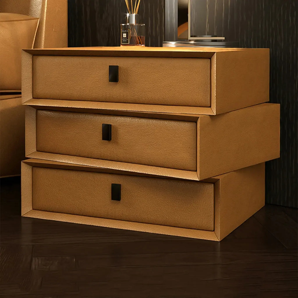 Compact Orange Faux Leather 3-Drawer Stacked Nightstand