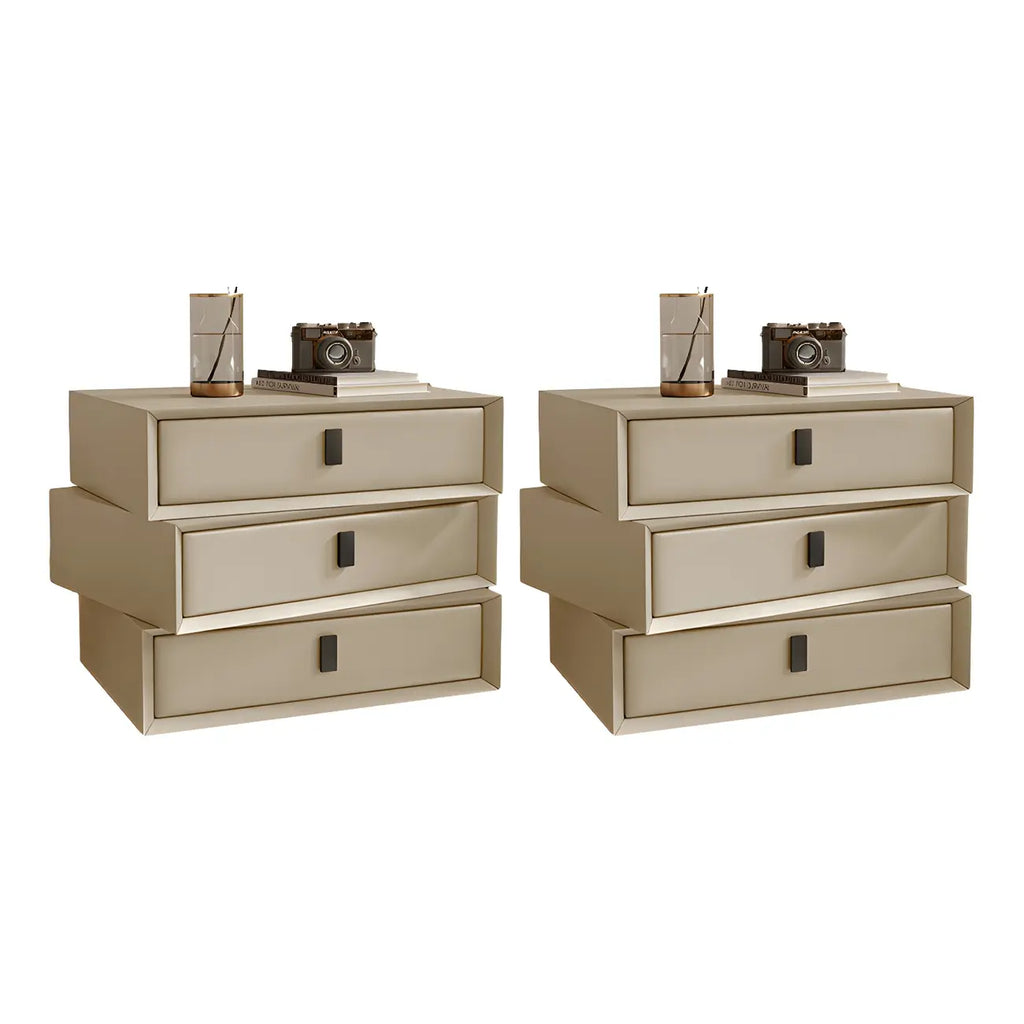 Compact Orange Faux Leather 3-Drawer Stacked Nightstand