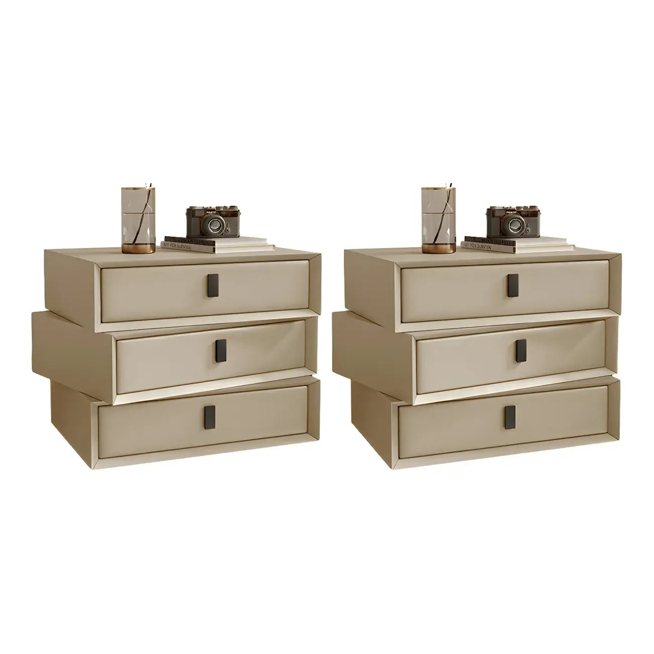 Compact Orange Faux Leather 3-Drawer Stacked Nightstand