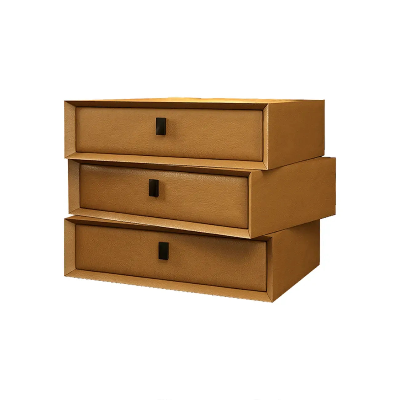 Compact Orange Faux Leather 3-Drawer Stacked Nightstand