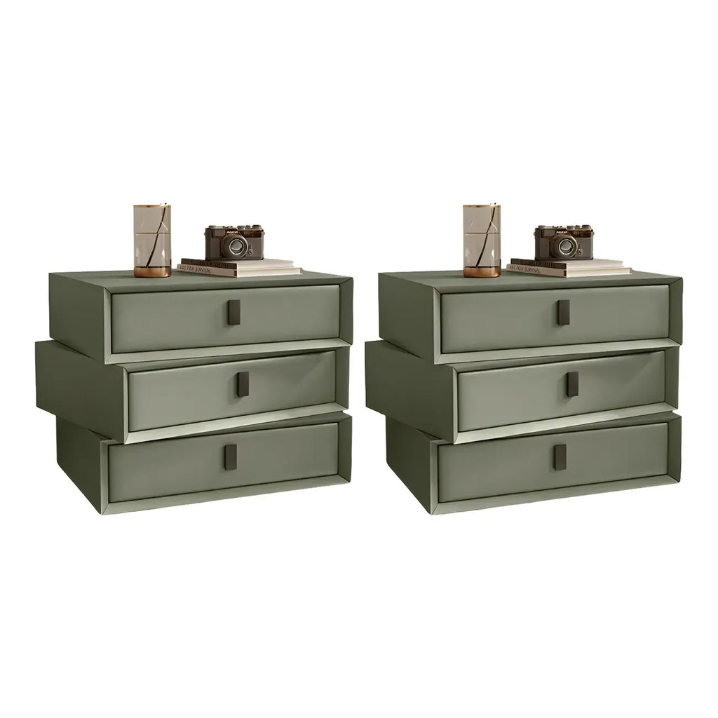 Compact Orange Faux Leather 3-Drawer Stacked Nightstand