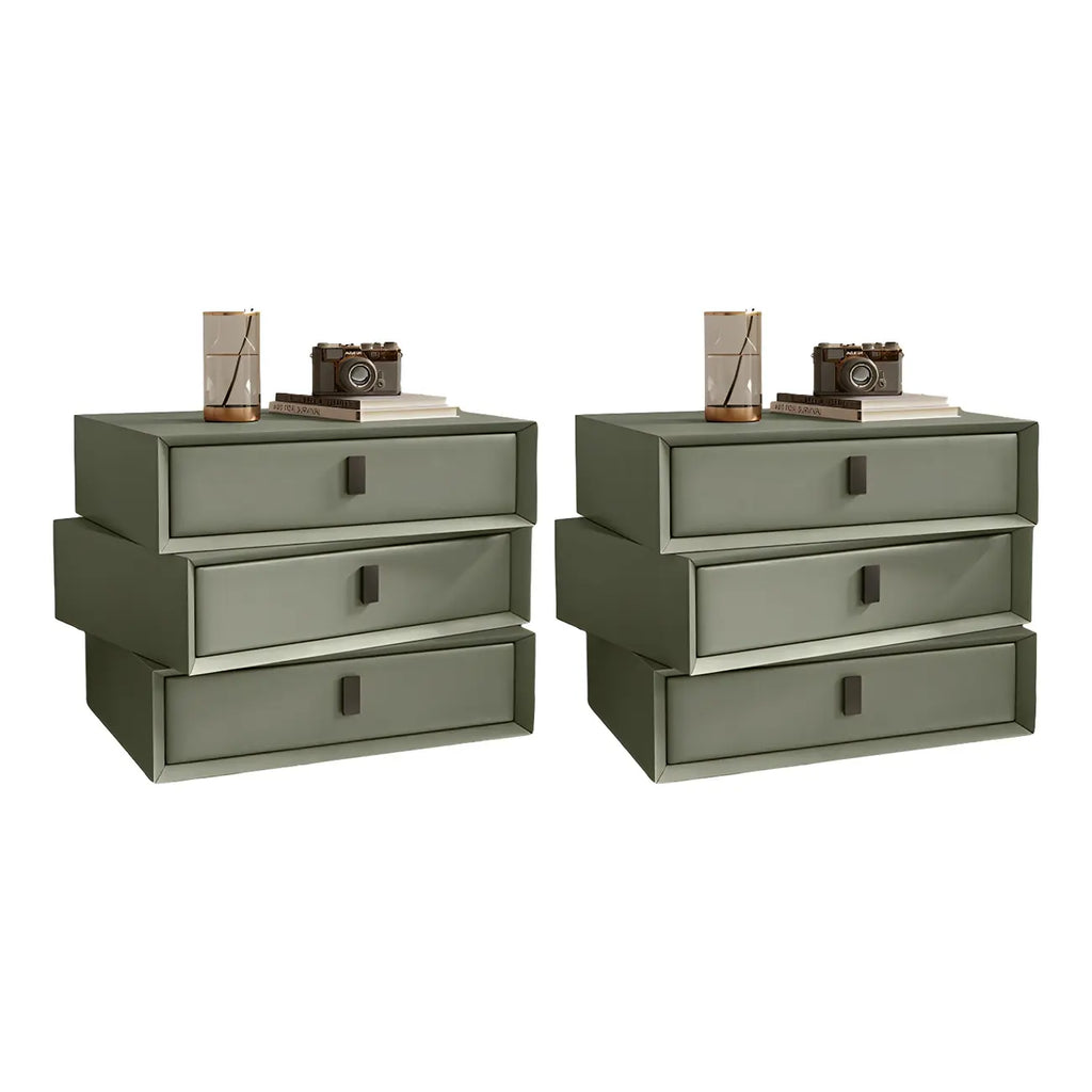 Compact Orange Faux Leather 3-Drawer Stacked Nightstand