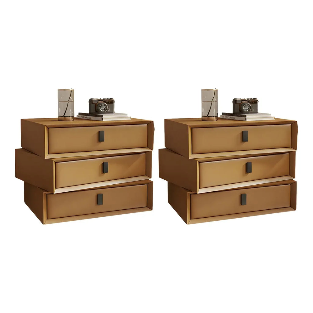 Compact Orange Faux Leather 3-Drawer Stacked Nightstand