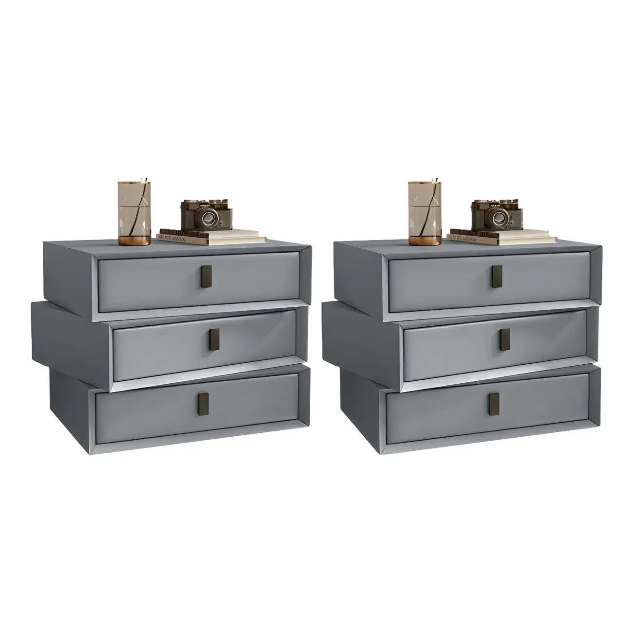 Compact Orange Faux Leather 3-Drawer Stacked Nightstand