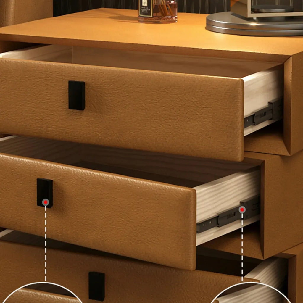 Compact Orange Faux Leather 3-Drawer Stacked Nightstand