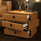 Compact Orange Faux Leather 3-Drawer Stacked Nightstand