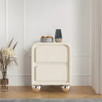 Narrow Off-White Faux Leather 2 Drawers Nightstand