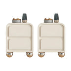 Narrow Off-White Faux Leather 2 Drawers Nightstand