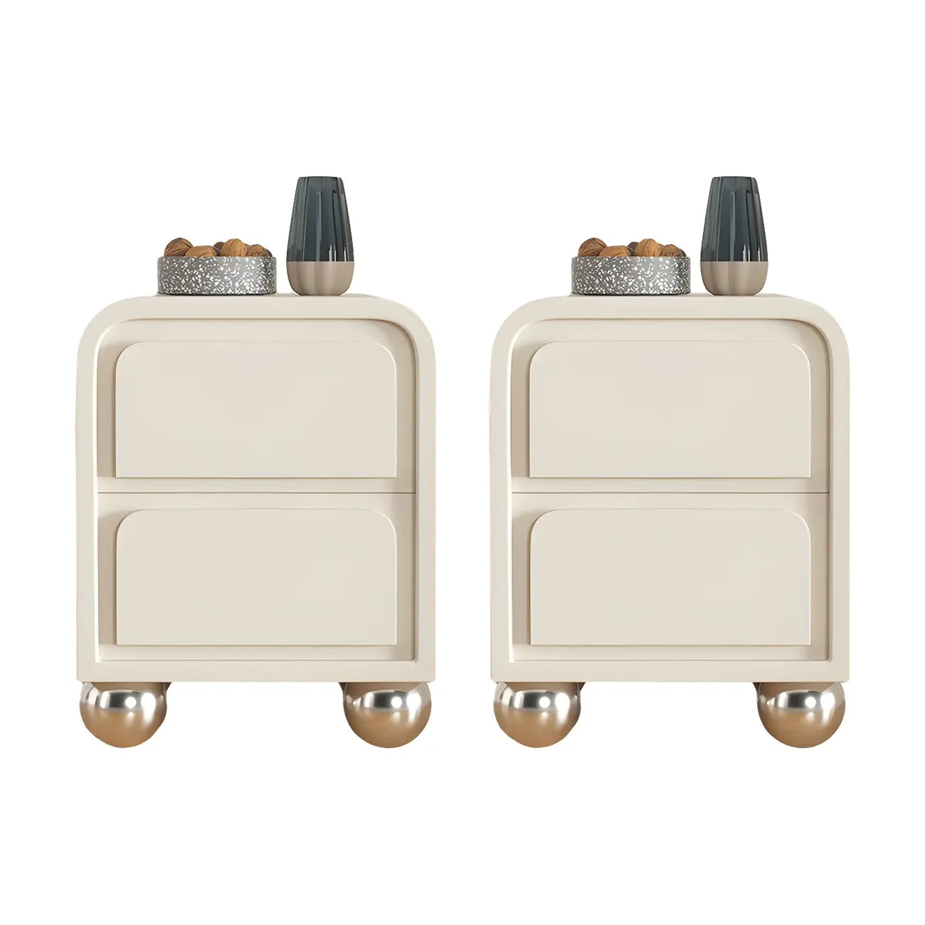 Narrow Off-White Faux Leather 2 Drawers Nightstand