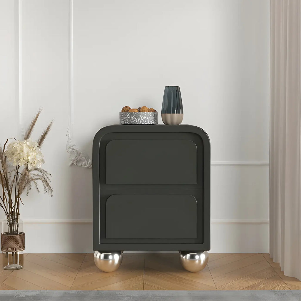 Narrow Off-White Faux Leather 2 Drawers Nightstand