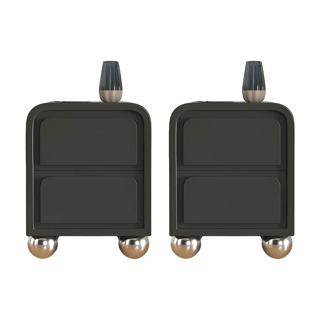 Narrow Off-White Faux Leather 2 Drawers Nightstand