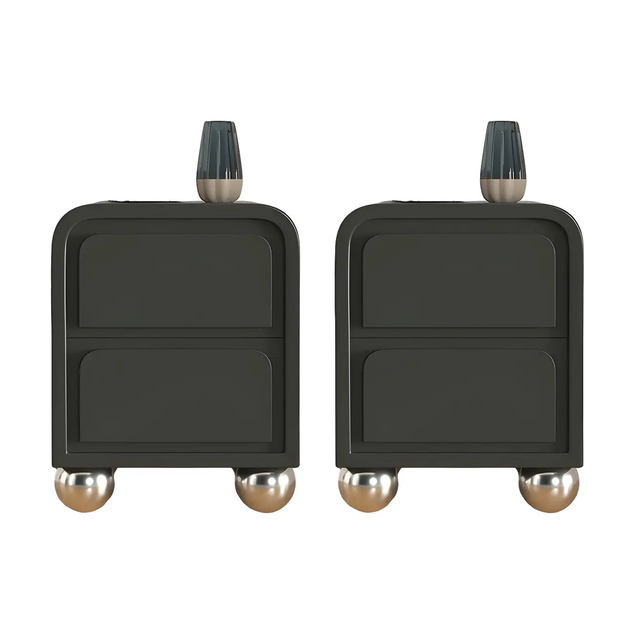 Narrow Off-White Faux Leather 2 Drawers Nightstand