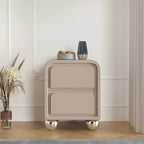 Narrow Off-White Faux Leather 2 Drawers Nightstand