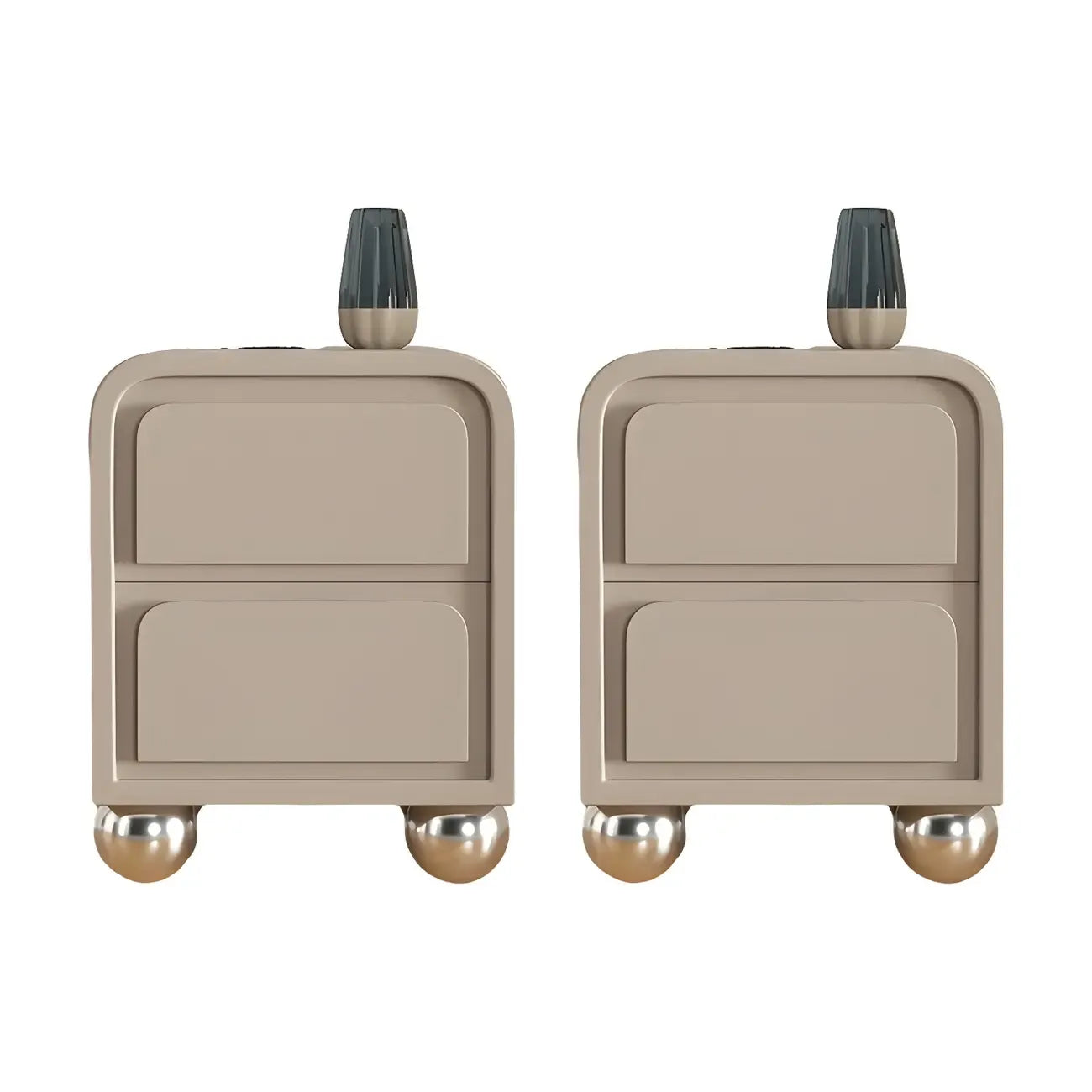 Narrow Off-White Faux Leather 2 Drawers Nightstand