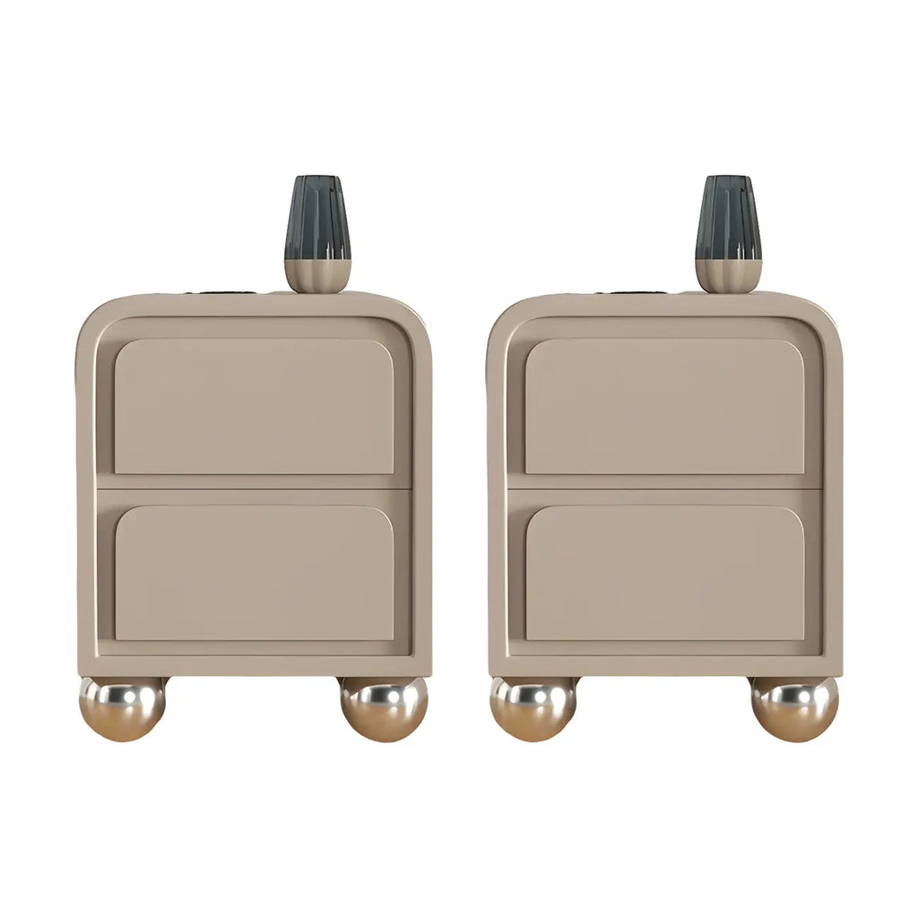 Narrow Off-White Faux Leather 2 Drawers Nightstand