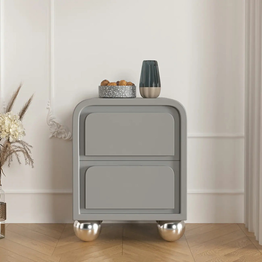 Narrow Off-White Faux Leather 2 Drawers Nightstand