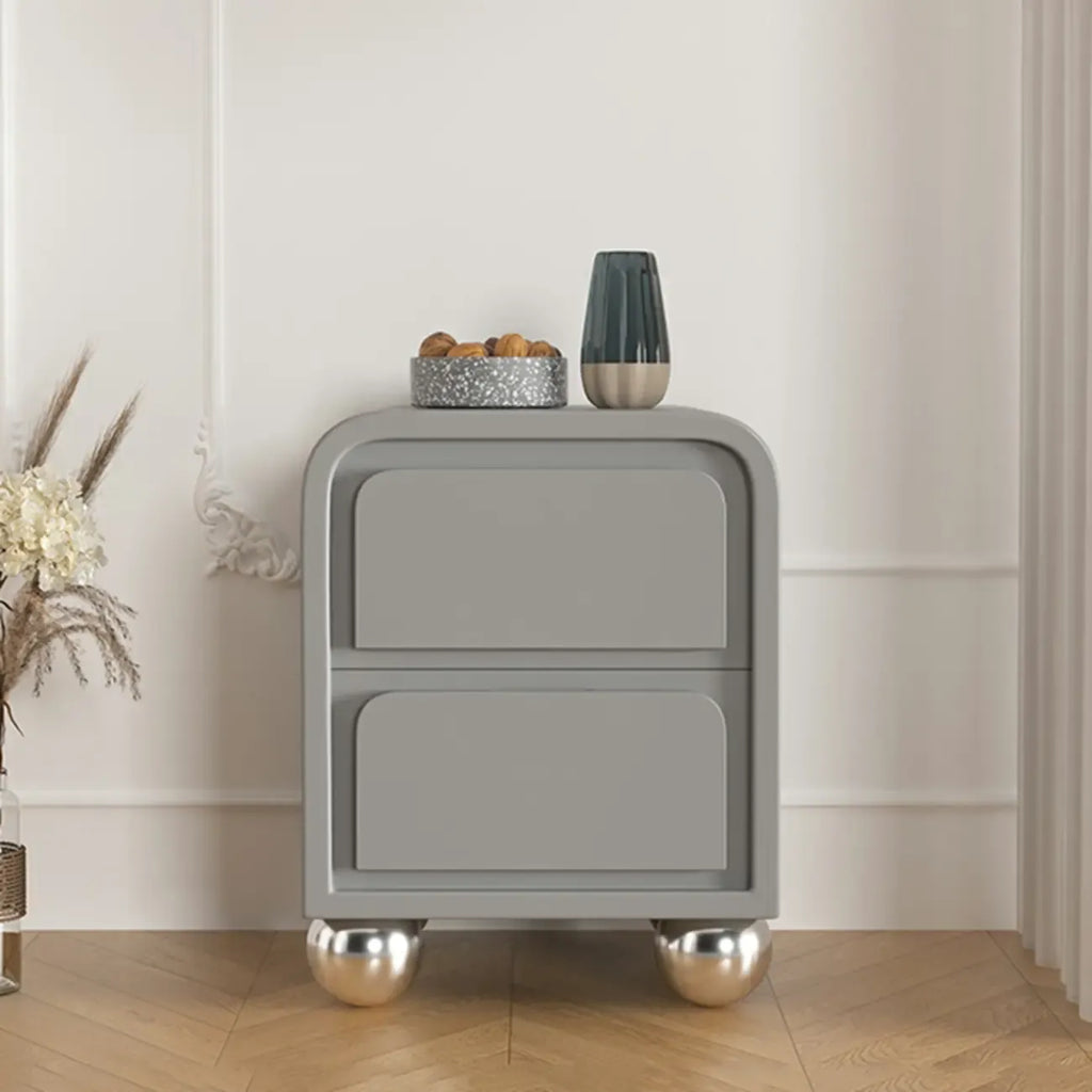 Narrow Off-White Faux Leather 2 Drawers Nightstand