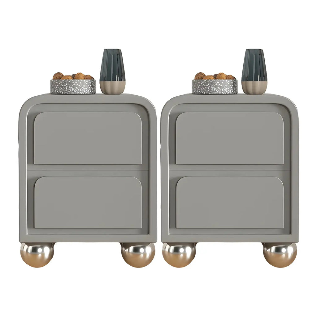 Narrow Off-White Faux Leather 2 Drawers Nightstand