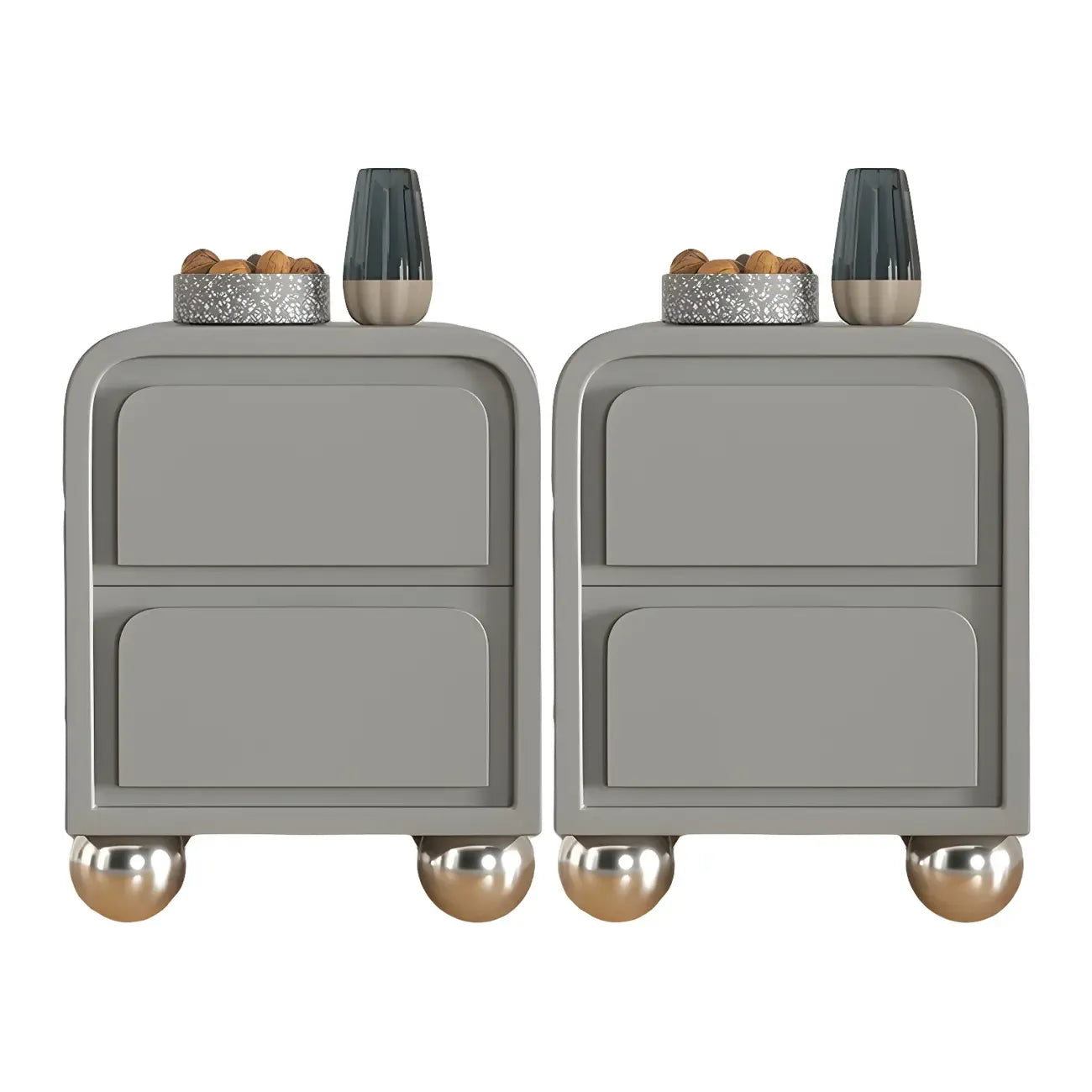 Narrow Off-White Faux Leather 2 Drawers Nightstand