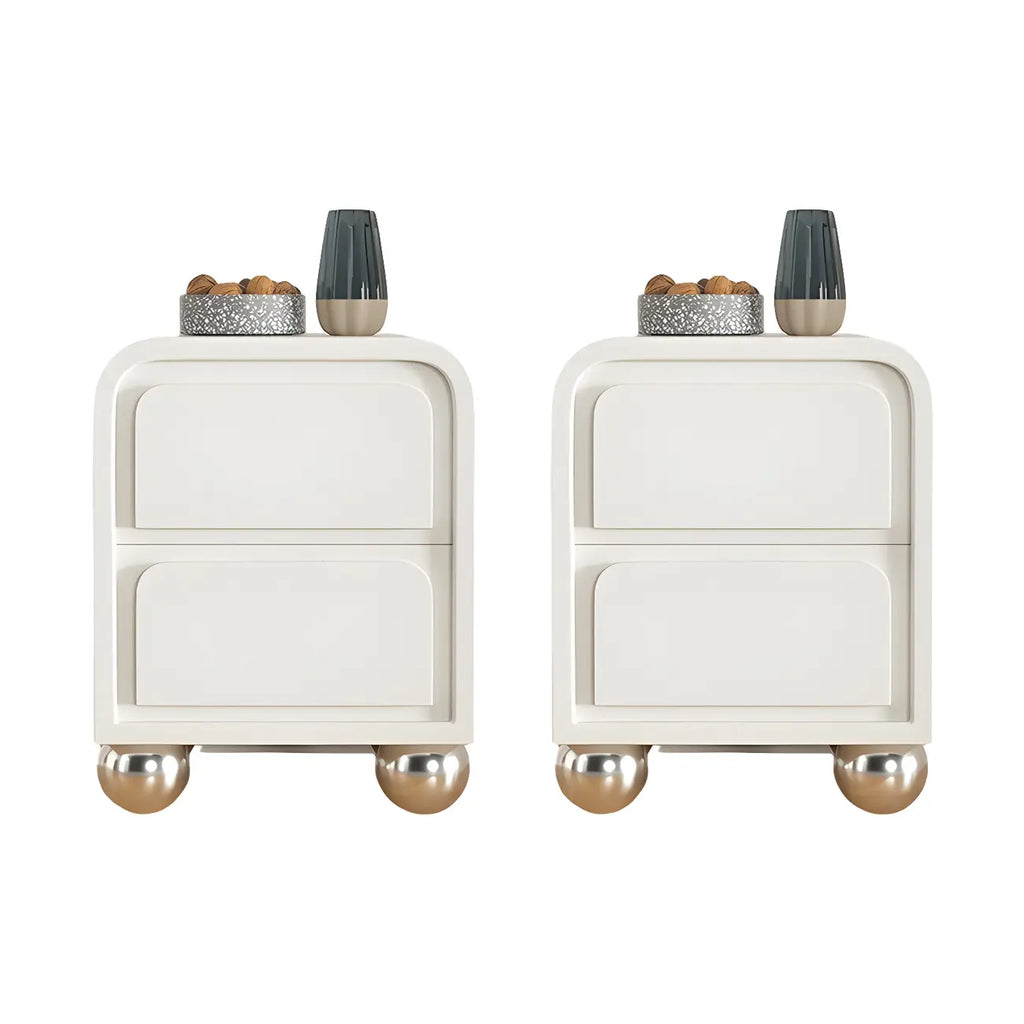 Narrow Off-White Faux Leather 2 Drawers Nightstand