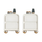 Narrow Off-White Faux Leather 2 Drawers Nightstand