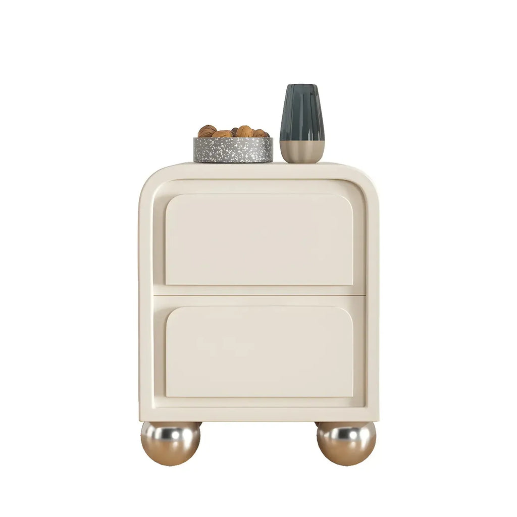 Narrow Off-White Faux Leather 2 Drawers Nightstand