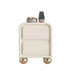 Narrow Off-White Faux Leather 2 Drawers Nightstand