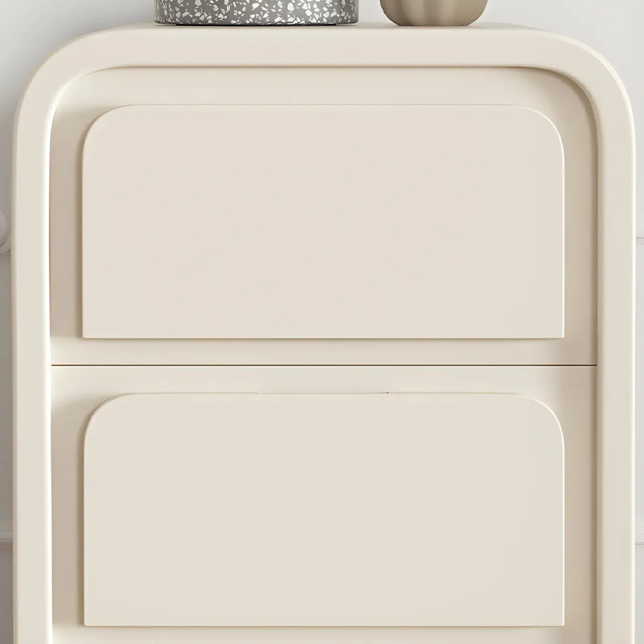 Narrow Off-White Faux Leather 2 Drawers Nightstand