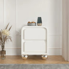 Narrow Off-White Faux Leather 2 Drawers Nightstand