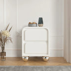 Narrow Off-White Faux Leather 2 Drawers Nightstand