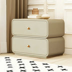 Modern White Faux Leather Rounded 2-Drawer Nightstand