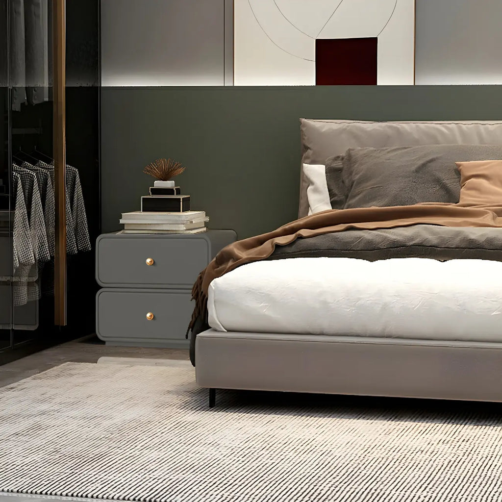 Modern White Faux Leather Rounded 2-Drawer Nightstand