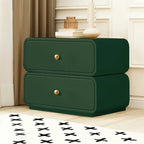 Modern White Faux Leather Rounded 2-Drawer Nightstand