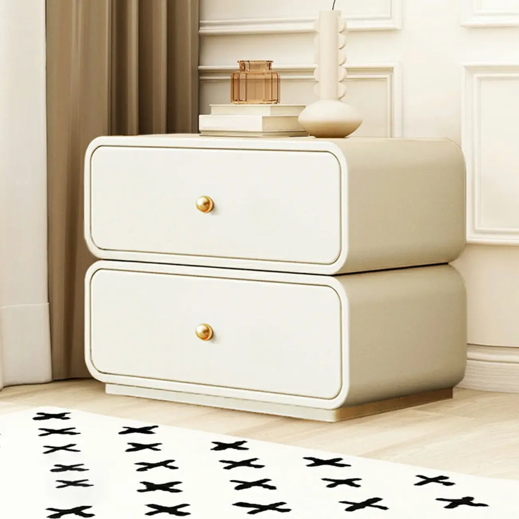 Modern White Faux Leather Rounded 2-Drawer Nightstand