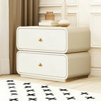 Modern White Faux Leather Rounded 2-Drawer Nightstand