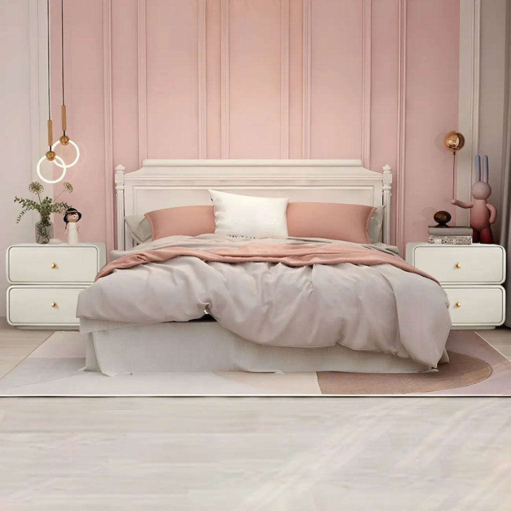 Modern White Faux Leather Rounded 2-Drawer Nightstand