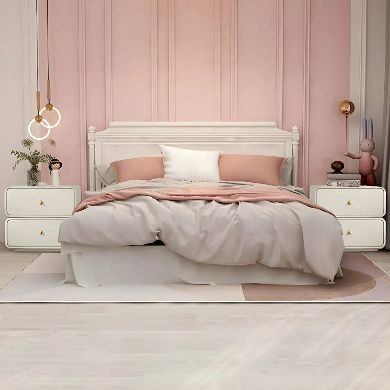 Modern White Faux Leather Rounded 2-Drawer Nightstand