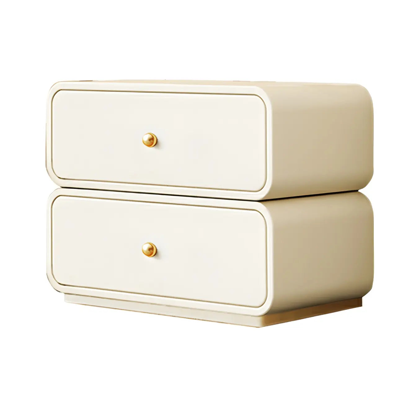 Modern White Faux Leather Rounded 2-Drawer Nightstand