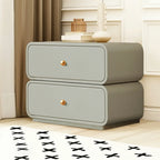 Modern White Faux Leather Rounded 2-Drawer Nightstand