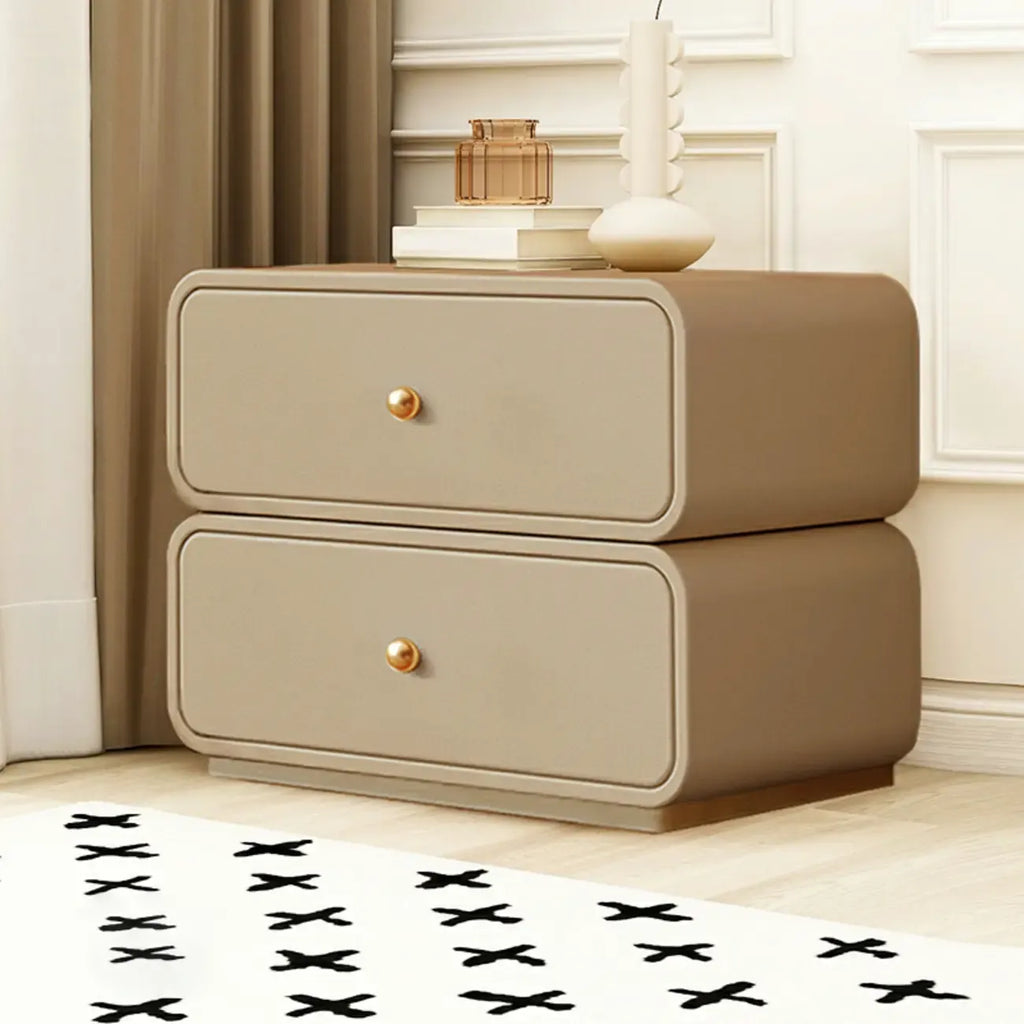 Modern White Faux Leather Rounded 2-Drawer Nightstand