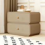 Modern White Faux Leather Rounded 2-Drawer Nightstand