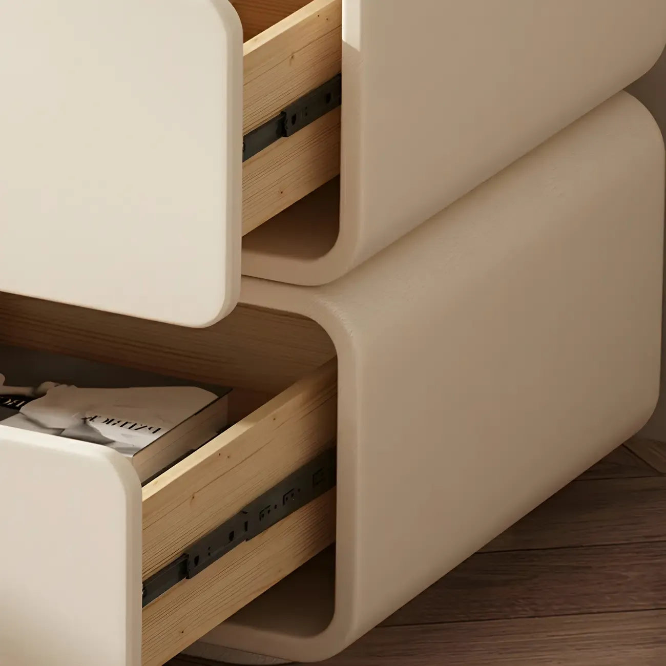 Modern White Faux Leather Rounded 2-Drawer Nightstand