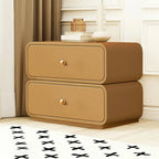 Modern White Faux Leather Rounded 2-Drawer Nightstand