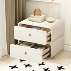 Modern White Faux Leather Rounded 2-Drawer Nightstand
