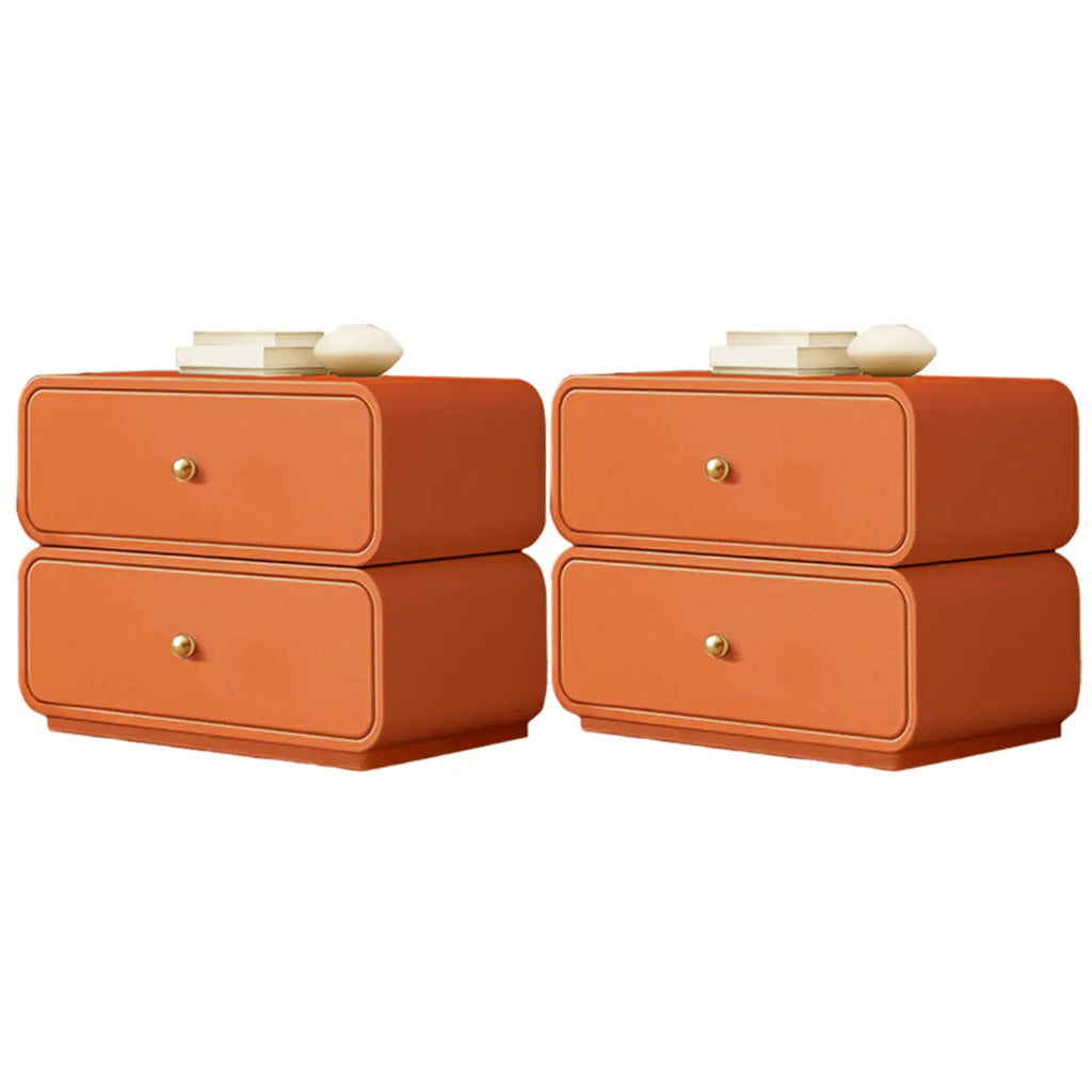 Modern White Faux Leather Rounded 2-Drawer Nightstand